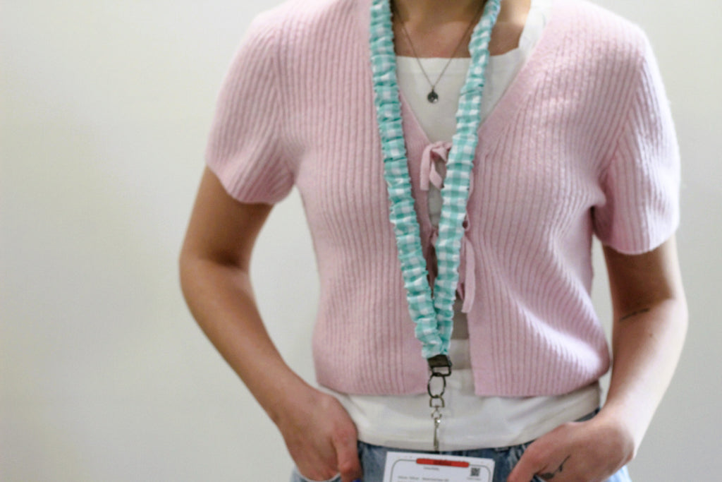 Blue gingham Scrunchie Lanyard