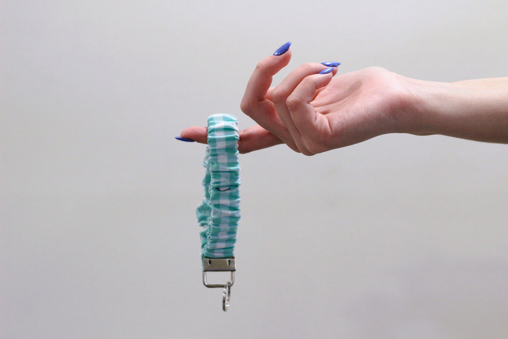 Blue Gingham Scrunchie Keychain