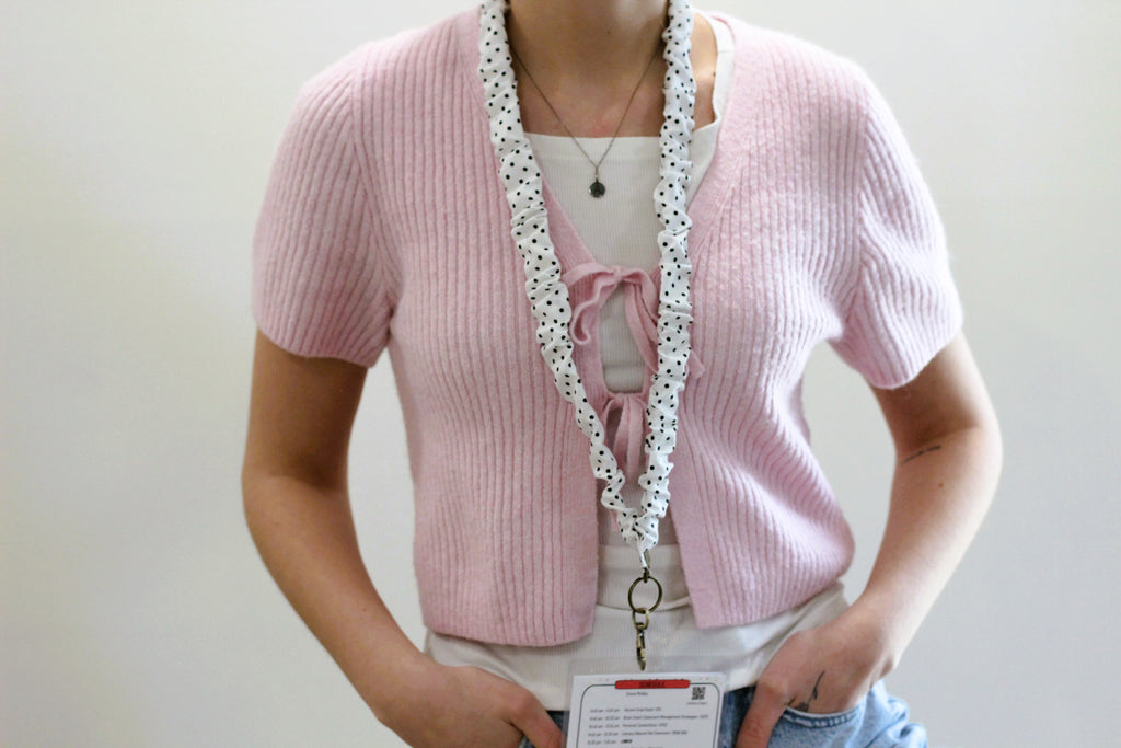 White Polka Dot Scrunchie Lanyard